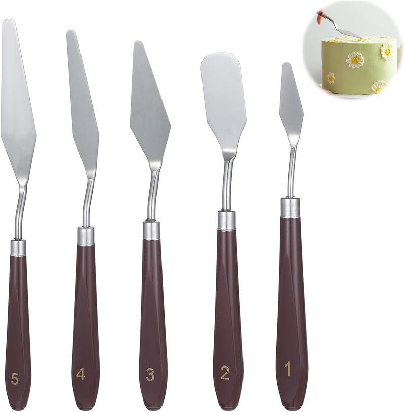 Telooco 5 PCS Frosting Spatula Cake Frosting Spatula Dual-use Pallet Knife Painting Knife for Baking Pastry Tool Cake Fondant Chocolate，Art Painting Art Acrylic Draw Color Mixing Supplies - Image 1